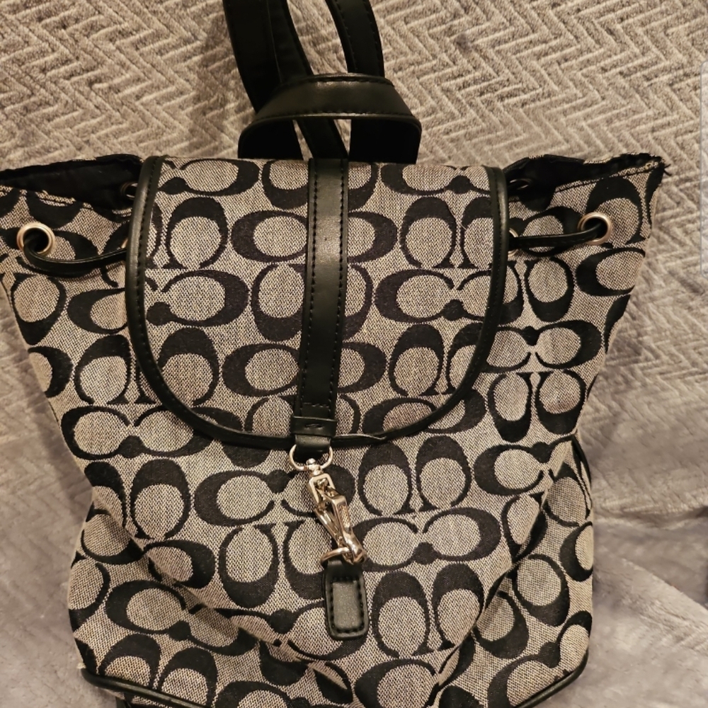 Coach Black and Gray Patterned Backpack - image 1